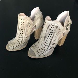 Size 8 Taupe Cupid Open Toe Ankle Booties Laser Cut Design